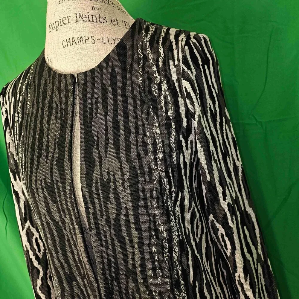 Ming Wang Womens Black Gray‎ Animal Print Long Open Front Cardigan Sweater Small - Picture 3 of 5
